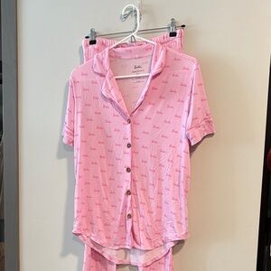 Posh Peanut Women’s Barbie Light Pink Short-Sleeve Button Pajama Set